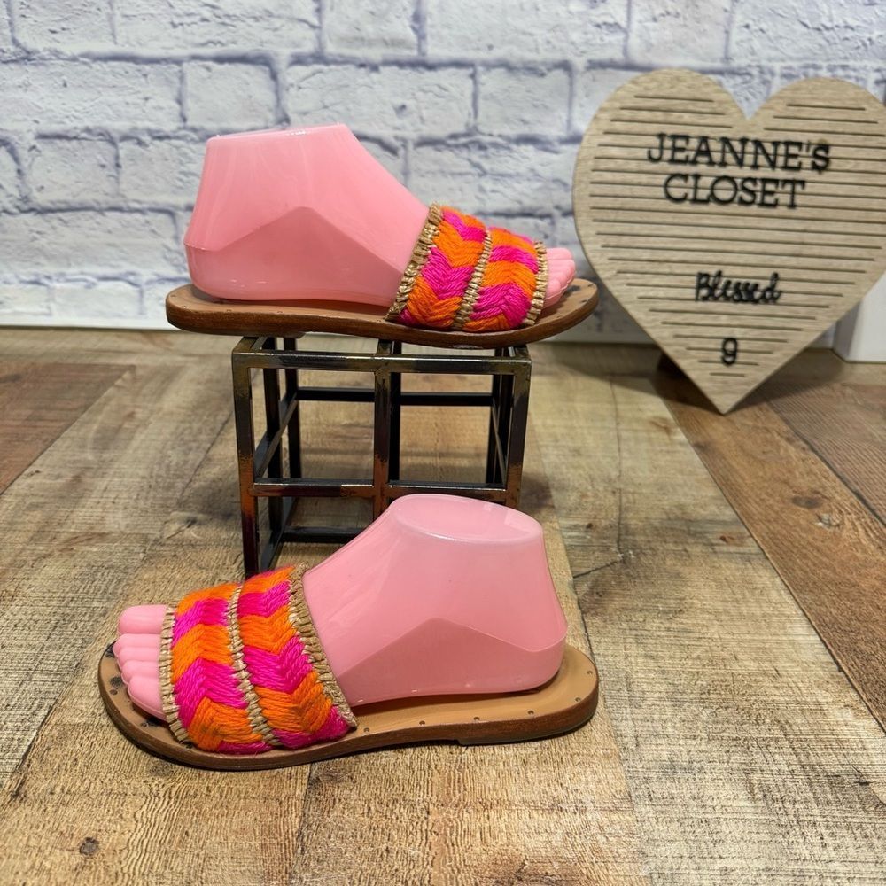 Beek Sandals Parakeet Flamingo Pink Neon Orange Honey Raffia 7